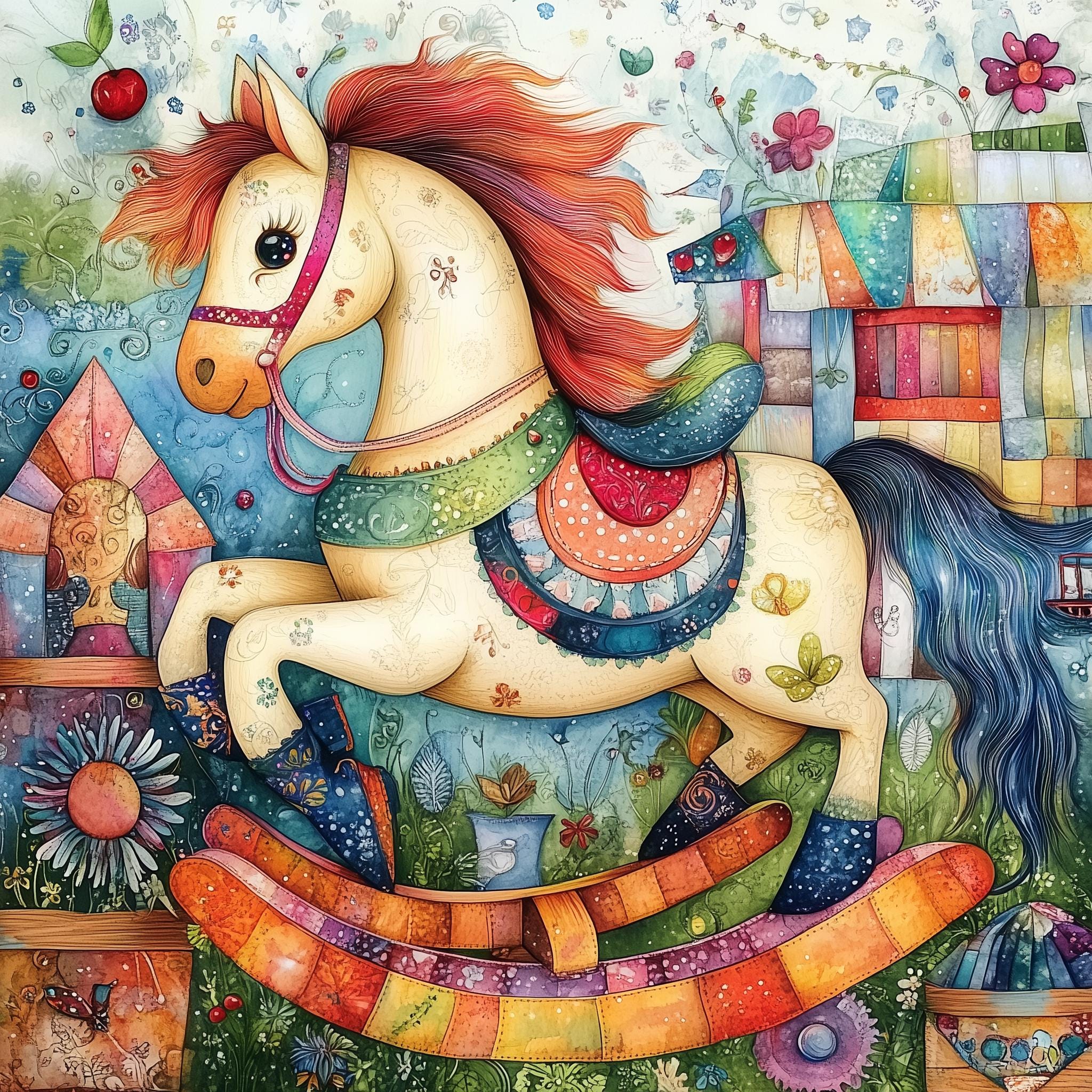 Imágenes prediseñadas de colcha de caballo mecedor, 10 archivos JPG de acuarela de alta resolución, para diario basura, scrapbooking, creación de tarjetas, descarga digital, estilo shabby chic