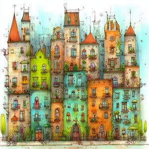 Apartments Watercolor High Resolution JPGs for Junk Journaling, Scrapbooking, Card Making, Digital Downloads, Whimsical