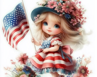 10 patriotic Girl High Resolution JPGs for Junk Journaling, Scrapbooking, Card Making, Digital Downloads,  Independence Day
