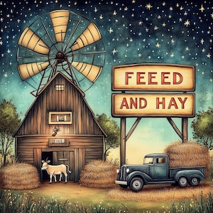 Feed Hay Shop JPG ad alta risoluzione per il Junk Journaling, lo Scrapbooking, la Creazione di Biglietti, i Download Digitali e le Creazioni Fantasiose