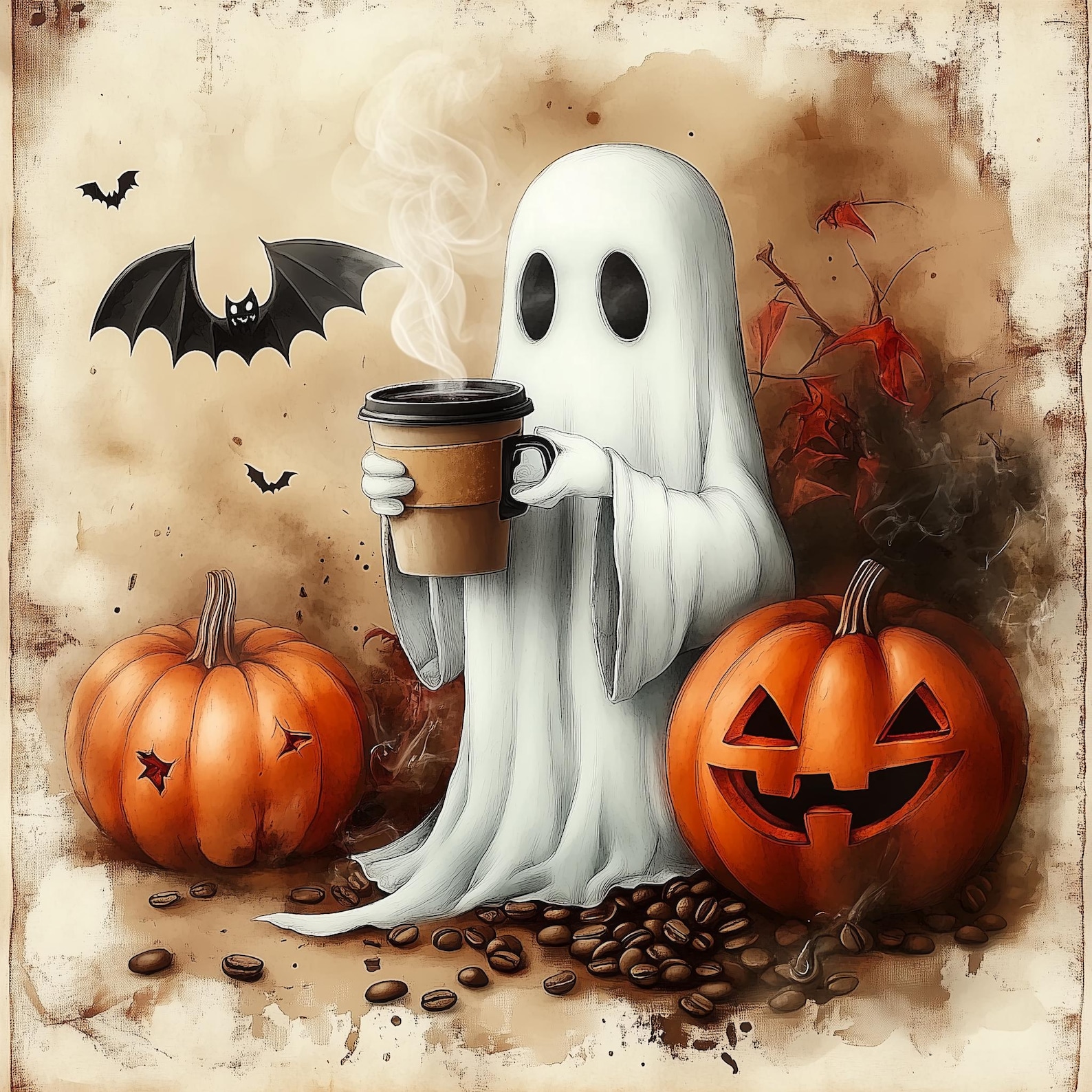 Halloween Ghost Drinking Coffee Jpgs, Spooky Scrapbooking (digital ...