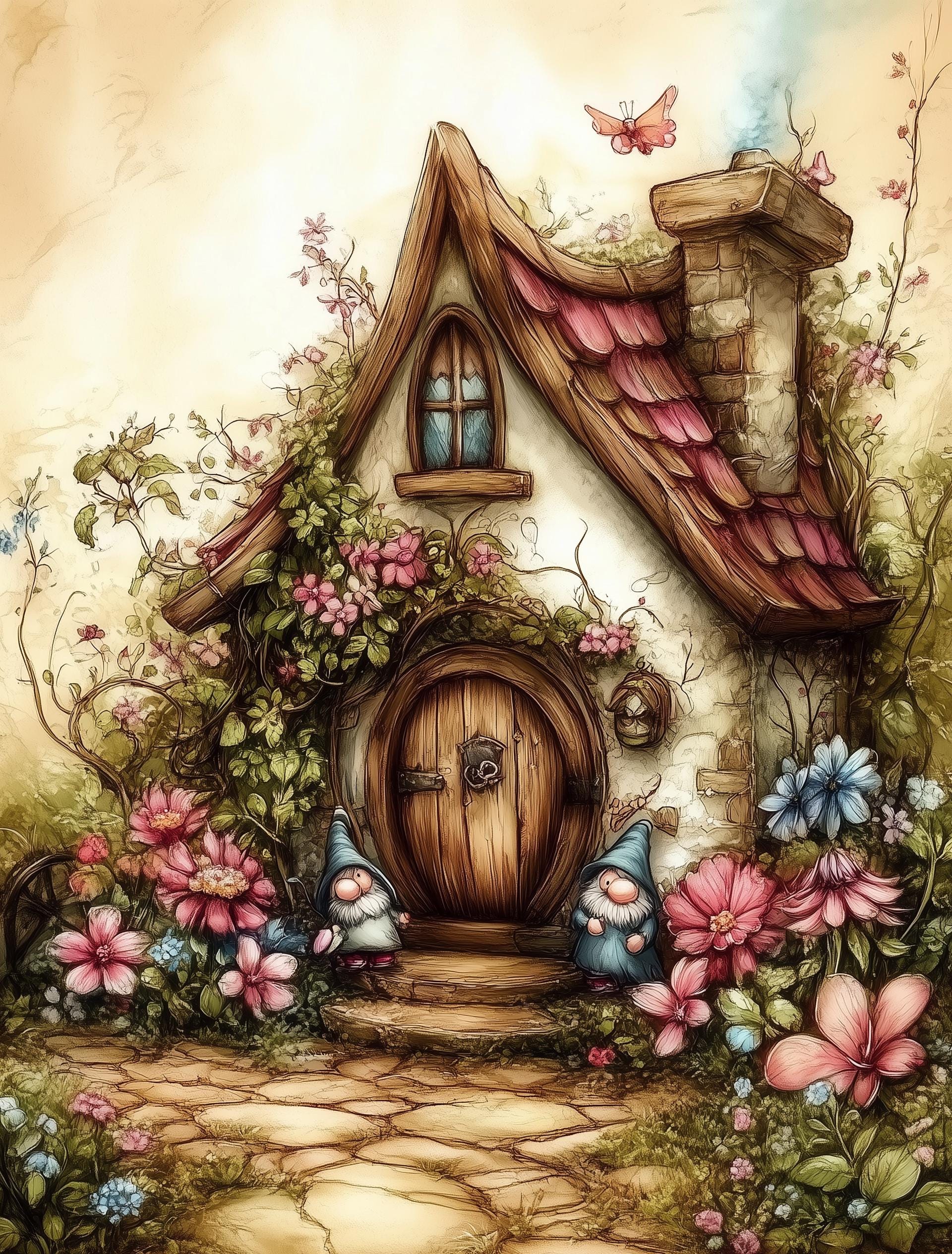 10 Cottagecore Gnome Houses 8.5x11 in Images Paper Pack Junk Journal Bundle JPG