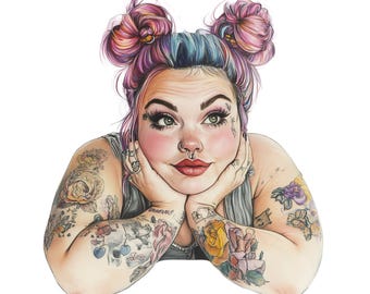 5 Tattoo Girls PNG, ADULT humor, Pretty Girl Png, Clipart Bundle