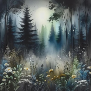 Dark Magical Forest ClipArt 10 High Resolution Watercolor JPGs Junk Journaling, Scrapbooking, Card Making, Digital Download, Fantasy