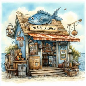 Fish Shop High Resolution JPGs for Junk Journaling, Scrapbooking, Card Making, Digital Downloads, Whimsical