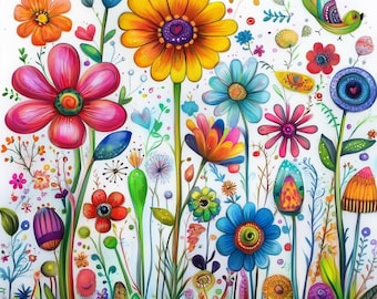 Flowers Colorful Clip Art Bundle 10 High Resolution Watercolor JPGs Junk Journaling, Scrapbooking, Card Making, Digital Download, Whimsical
