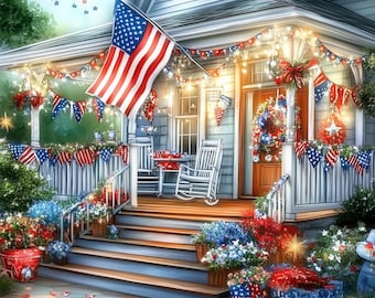 TEN 11.5x11.5 4th of July Porch High Resolution JPGs for Junk Journaling, Scrapbooking, Card Making, Digital Downloads,  Independence Day