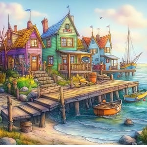 Beach Houses Cottages Watercolor High Resolution JPGs for Junk Journaling, Scrapbooking, Card Making, Digital Downloads, Whimsical