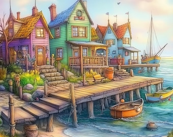 Watercolor Beach Cottage Clipart, Junk Journal Ephemera (Digital Download)