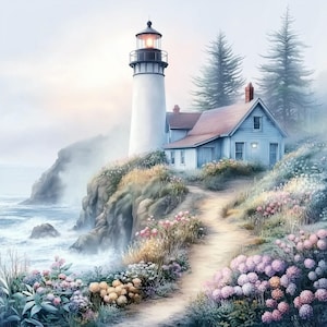 Beach Lighthouse Watercolor High Resolution JPGs for Junk Journaling, Scrapbooking, Card Making, Digital Downloads, Nautical