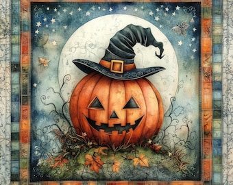 Halloween Quilt High Resolution JPGs for Junk Journaling, Scrapbooking, Card Making, Digital Downloads, Spooky, Wall art