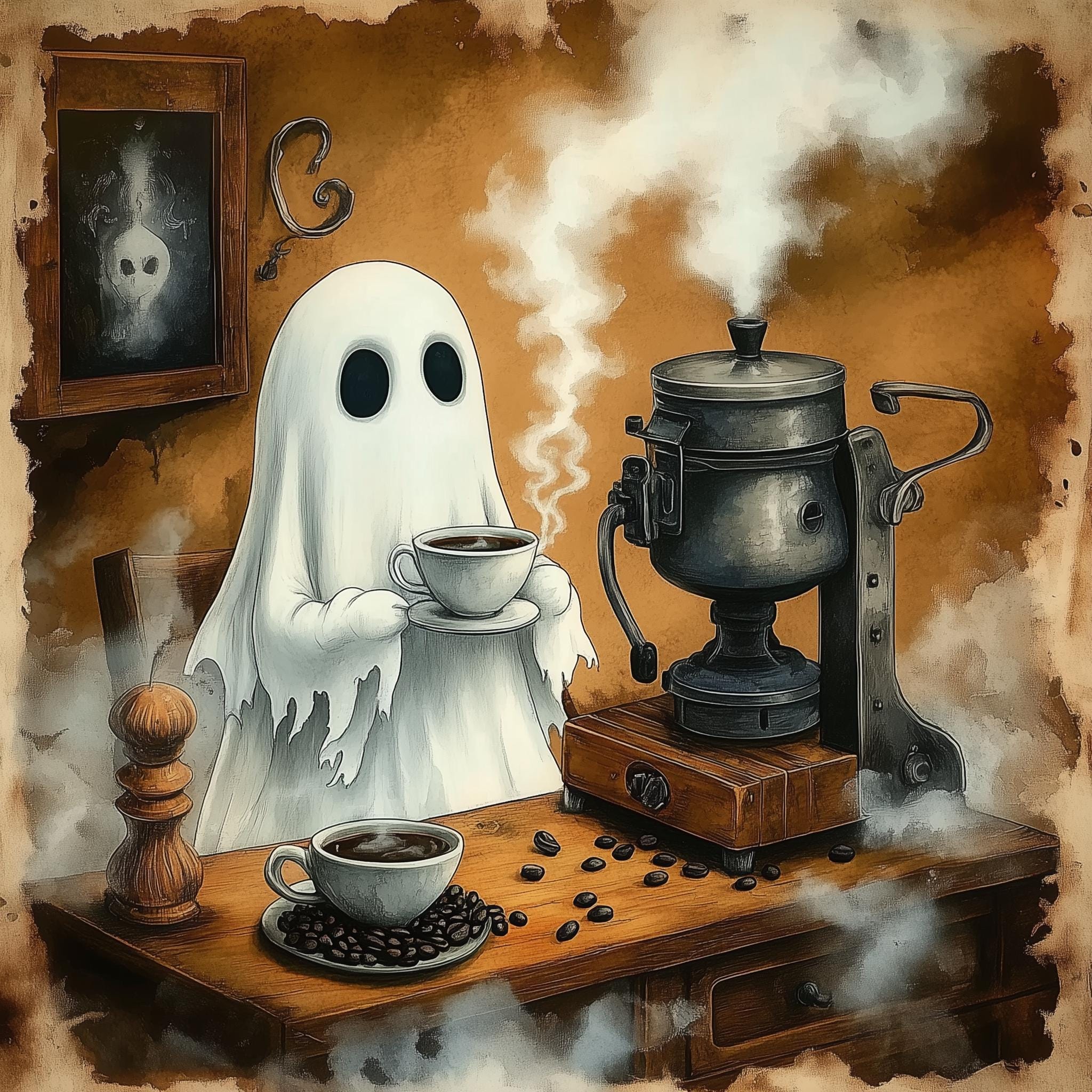 Halloween Ghost Drinking Coffee Jpgs, Spooky Scrapbooking (digital ...