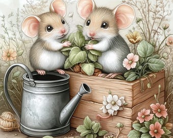 Obrazy JPG z motywem myszy Shabby Chic, obrazy do scrapbookingu z motywem kwiatowym (do pobrania w wersji cyfrowej)