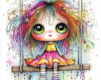 Whimsical Girl Watercolor Clipart, Junk Journaling (Digital Download)
