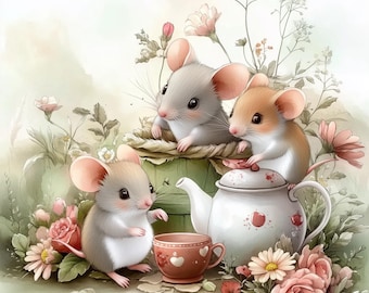 Myszka Shabby Chic w formacie JPG, efemeryda do dziennika z kwiatowymi śmieciami (pobieranie cyfrowe)