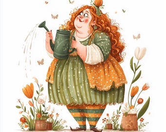 Watercolor Flower Girl ClipArt, Junk Journaling Images (Digital Download)