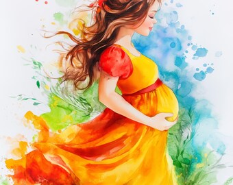 Pregnant Mom 10 High Resolution Watercolor JPGs Junk Journaling, Scrapbooking, Card Making, Digital Download Quirky, Babyshower, New Mom