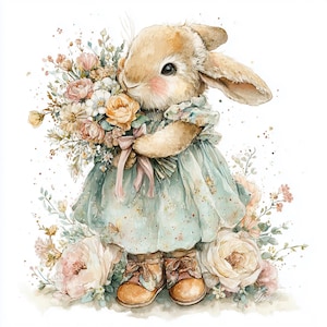 Cottagecore Easter Bunnies JPGs, Junk Journal, Scrapbooking (Digital Download)