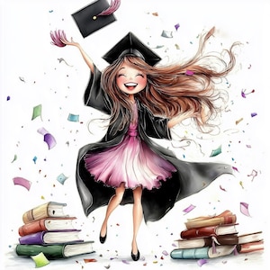Fille diplômée, 10 fichiers JPG aquarelle haute résolution, journal indésirable, scrapbooking, fabrication de cartes, téléchargement numérique original