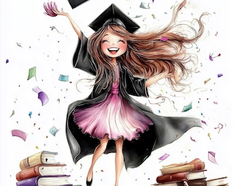 Graduate Girl 10 High Resolution Watercolor JPGs Junk Journaling, Scrapbooking, Card Making, Digital Download Quirky