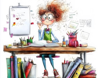 Whimsical Teachers 10 High Resolution Watercolor JPGs Junk Journaling, Scrapbooking, Card Making, Digital Download Quirky