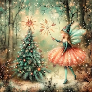 Vintage Christmas Fairy ClipArt 10 High Resolution Watercolor JPGs Junk Journaling, Scrapbooking, Card Making, Digital Download, Fantasy