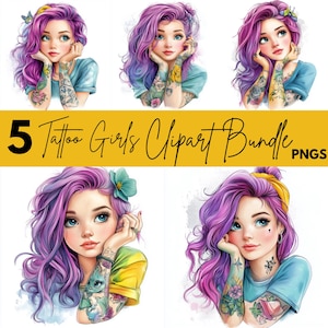 5 Tattoo Girls PNG, ADULT humor, Pretty Girl Png, Clipart Bundle