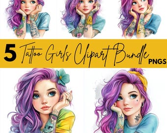 5 Tattoo Girls PNG, ADULT humor, Pretty Girl Png, Clipart Bundle