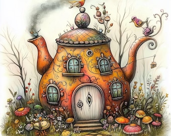 Shabby Chic Teapot Houses JPGs, Junk Journaling, Scrapbooking (Digital Download)
