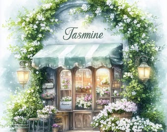 Jasmine Shop Clipart, Shabby Chic Style, Junk Journal Ephemera (Digital Download)