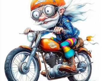 Imágenes prediseñadas de un anciano en motocicleta, JPG de alta resolución (descarga digital)