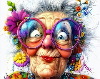 Old Lady Quirky ClipArt 10 High Resolution Watercolor JPGs Junk Journaling, Scrapbooking, Card Making, Digital Download, Colorful, Whimsical