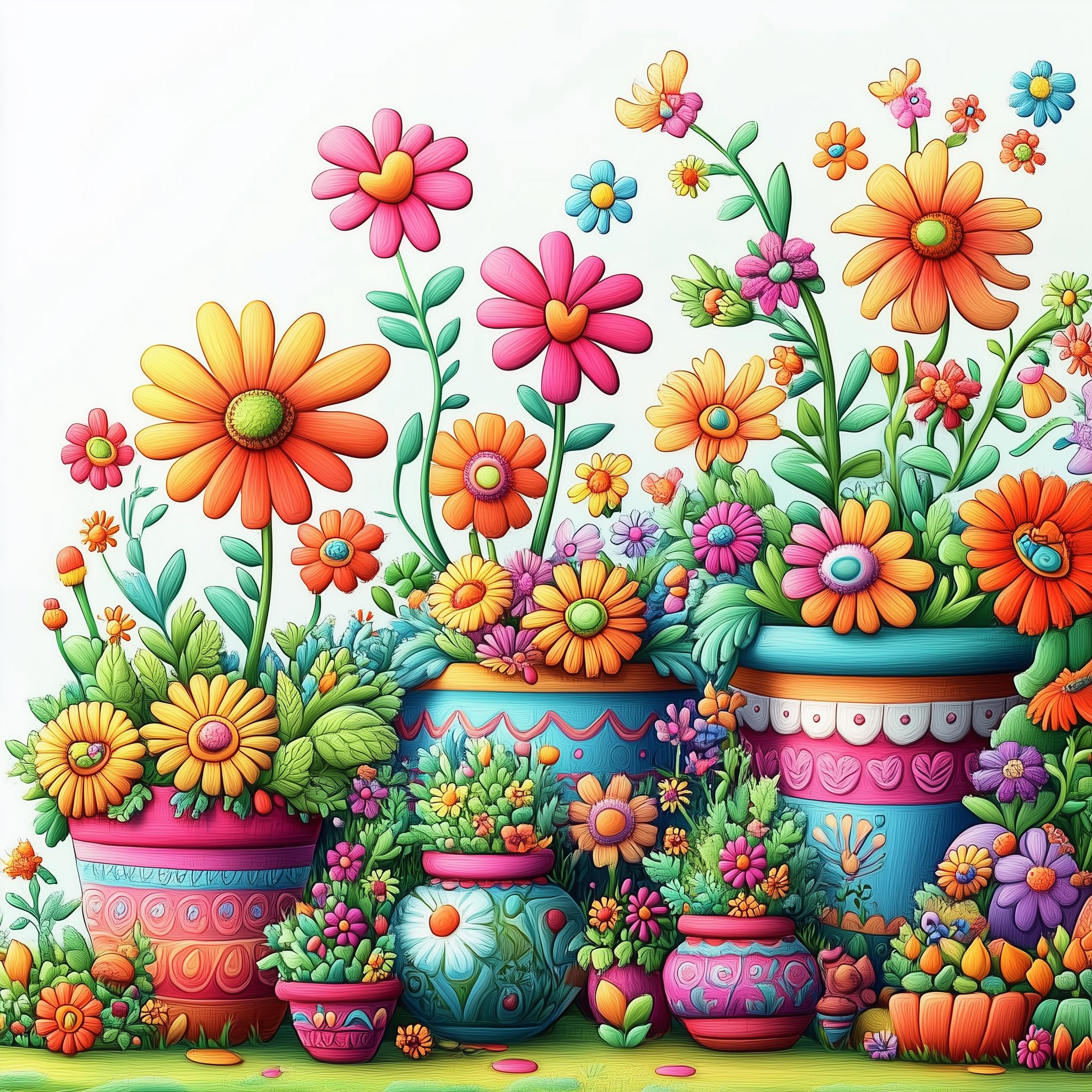 Flower Pot Colorful ClipArt Bundle 10 High Resolution Watercolor JPG Junk Journaling, Scrapbooking, Card Making, Digital Download, Whimsical