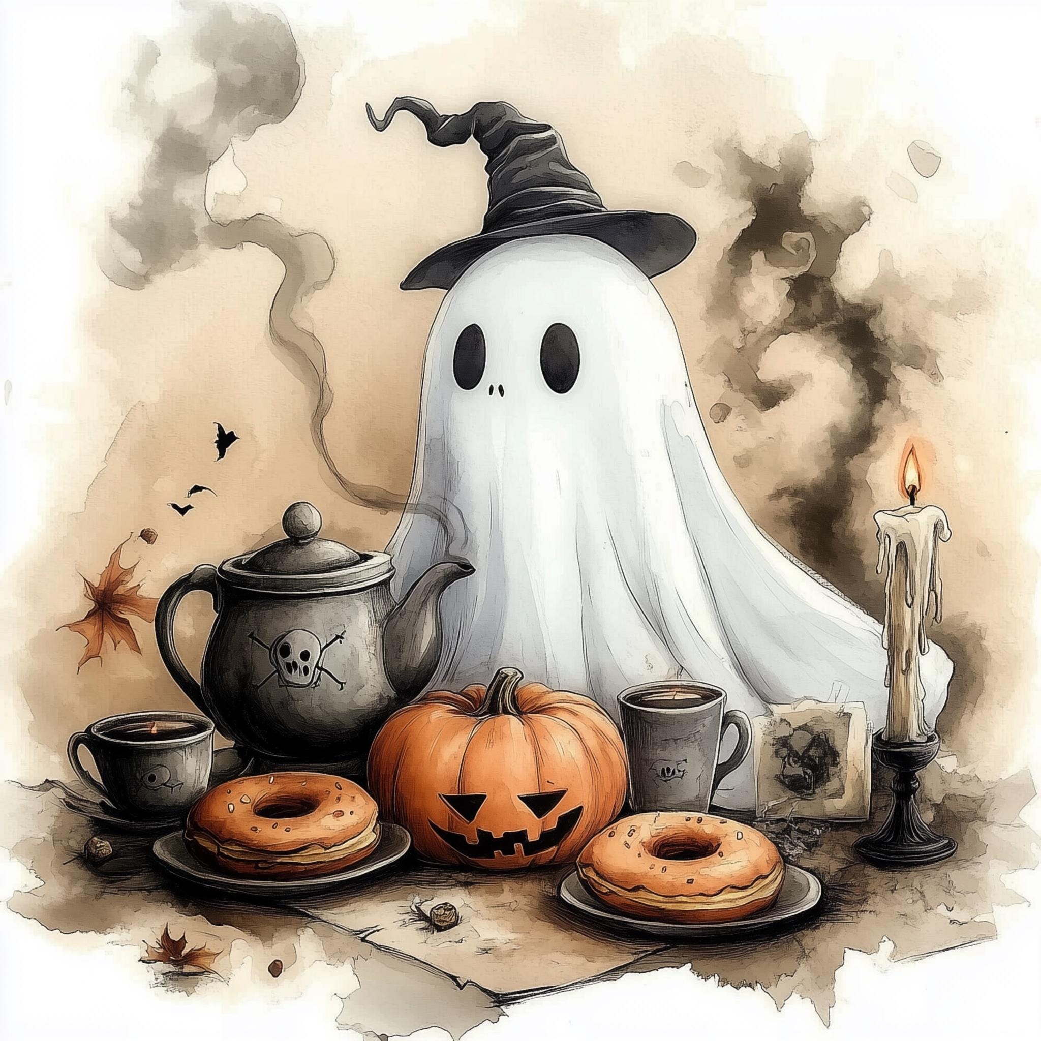 Halloween Ghost Drinking Coffee Jpgs, Spooky Scrapbooking (digital ...