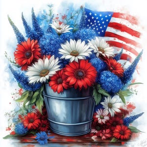 Patriottische bloempot JPG's, scrapbooking, kaarten maken (digitale downloads)