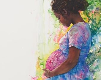Pregnant Mom #2 10 High Resolution Watercolor JPGs Junk Journaling, Scrapbooking, Card Making, Digital Download Quirky, Babyshower,