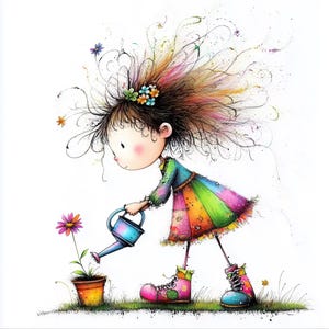 Whimsical Gardening 10 High Resolution Watercolor JPGs Junk Journaling, Scrapbooking, Card Making, Digital Download Quirky, Fantasy