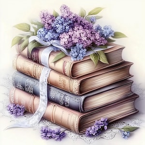 LIBRO Lila Morado Pila Vintage jpg, Pila de Libros, Clip Art para Amantes de los Libros, Descarga Digital