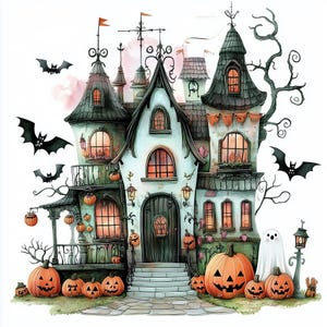 Whimsical Haunted House High Resolution JPGs for Junk Journaling, Scrapbooking, Card Making, Digital Downloads, Fantasy, Halloween
