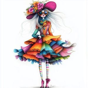 Donna bougie di Whimsical Couture 10 JPG ad alta risoluzione in acquerello, per il diario spazzatura, scrapbooking, creazione di biglietti, download digitale Quirky