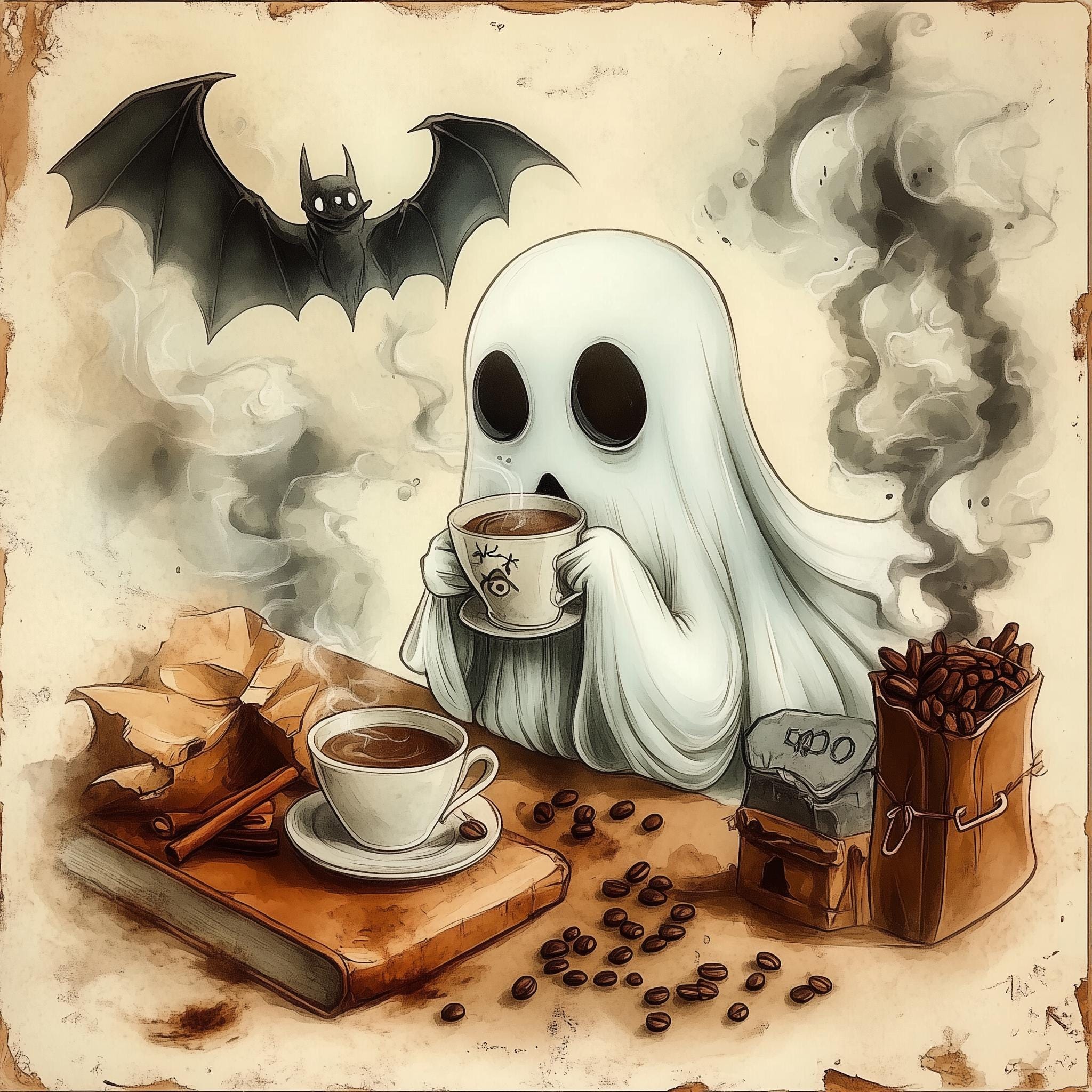 Halloween Ghost Drinking Coffee Jpgs, Spooky Scrapbooking (digital ...