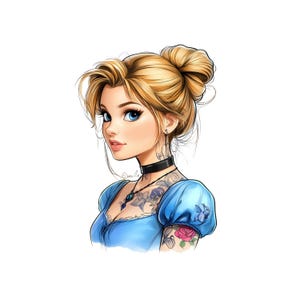 Tattooed Princess PNG Image Transparent Background Clipart Bundle Set