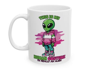 Funny Alien Ceramic Mug, UFO Lover, Sci-Fi Decor