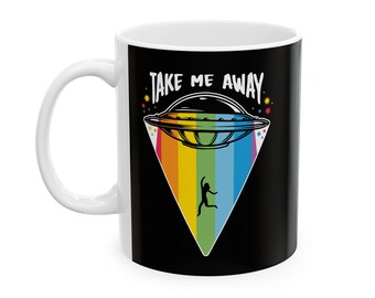 Taza de cerámica con la frase "Take Me Away" de Alien, divertida taza de café espacial, amante de los ovnis, taza extraterrestre, decoración de cocina de ciencia ficción, regalo del Área 51, Alien