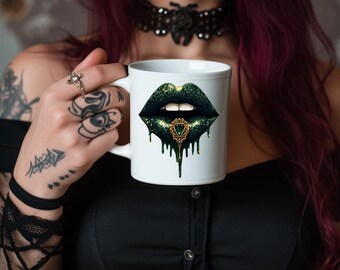 Caneca de cerâmica Bold Lips – Design gráfico vibrante, xícara de café de 325 ml