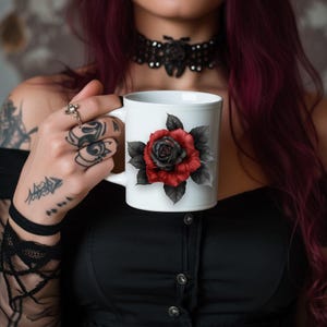 Gothic 11oz Ceramic Coffee Mug, Glossy Finish, Vivid Colors, Dishwasher and Microwave Safe – Perfect Gift for Goth & Alt Style Lovers, Cute