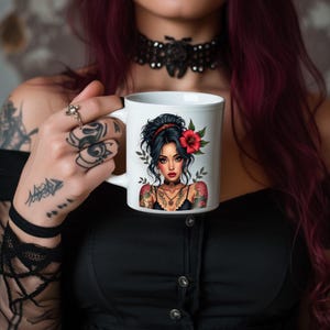 Gothic 11oz Ceramic Coffee Mug, Glossy Finish, Vivid Colors, Dishwasher and Microwave Safe – Perfect Gift for Goth & Alt Style Lovers, Cute