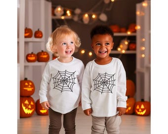 Camiseta infantil con estampado de telaraña / Camiseta de manga larga con estampado de telaraña de Halloween, tallas 2T-5/6T, Rabbit Skins 3302, Unisex
