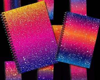 ネオンレインボーオンブレスパイラルノート - グリッター効果ジャーナル、6インチx8インチ、罫線紙、美しい学校用品、かわいいカラフルなノート、楽しい