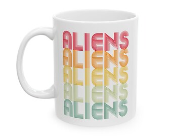 Retro Alien Coffee Mug, Funny UFO Tea Cup, Sci-Fi Gift